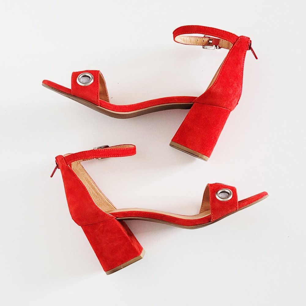 Seychelles x Cory Lynn Calter Red Suede Chunky Heel Sandals - Size 7 - Picture 6 of 9